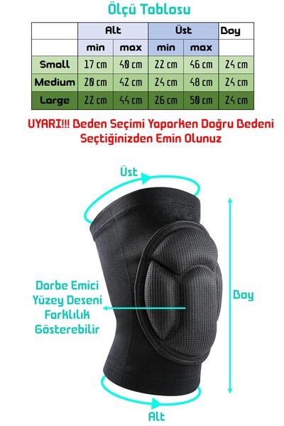 Telvesse Deluxe Unisex Voleybol Dizliği Darbe Emici Sünger Basketbol Dizlik Bisiklet Spor Dizliği Large