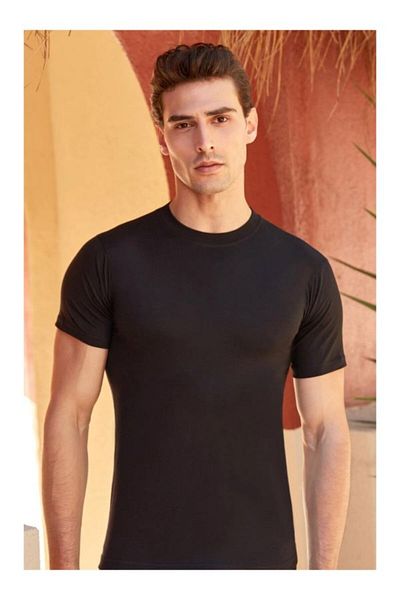 Berrak 3-Piece Men's Black Undershirt - 100% Cotton Combed, Crew Neck, Short Sleeve