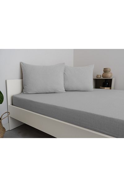 Sudemhome Double Cotton Fitted Sheet Set - 160x200 cm + 30 cm Depth + 2 Pillow K.