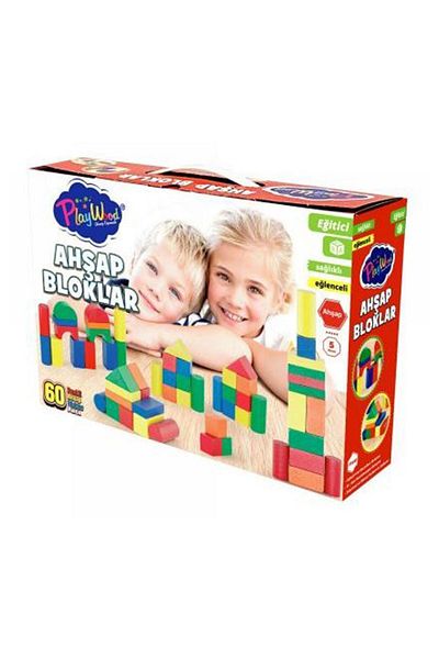 Play Wood Colorful Blocks - Playwood Wooden Educational 60 Pieces Ony-400