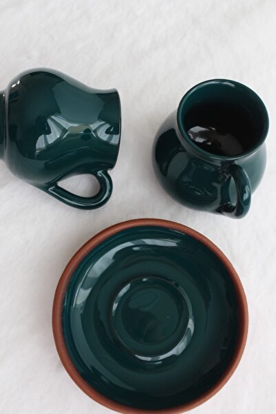 Toprak Ürünler Tulip Sechs-Person Cup Set (Petrol Green)