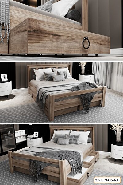 Ninnimo Arya Çift Kişilik 160x200 Yatak Uyumlu Çırağan Çekmeceli Karyola