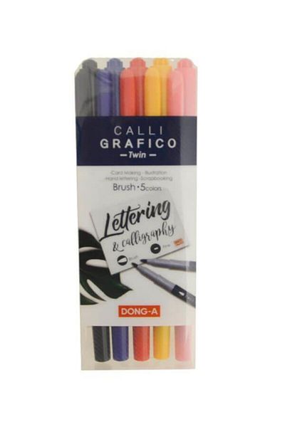Dong-A Double Sided Brush Tip 5 Pieces Calligraphy Pen Set