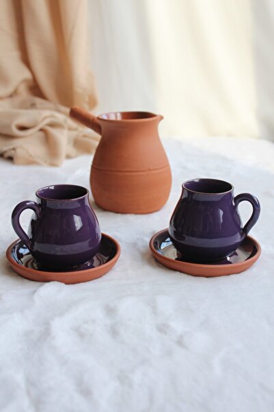 Toprak Ürünler Tulip Cup and Coffee Pot Set for Two (purple)