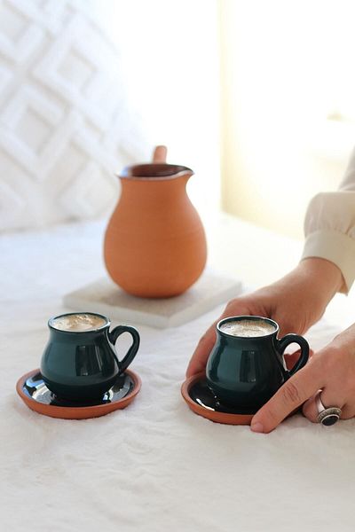 Toprak Ürünler Tulip Cup and Coffee Pot Set for Two