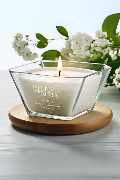 Believe Your Aura Sandal Ağacı Kokulu Mum - %100 Doğal Soya Mumu Aromaterapi ...