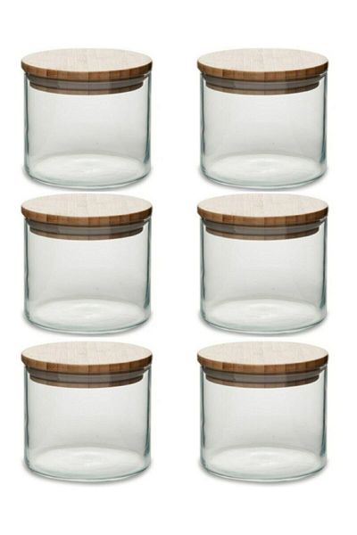 Paşabahçe Bamboo Wooden 6-Piece Jar with Silicone Lid 700cc