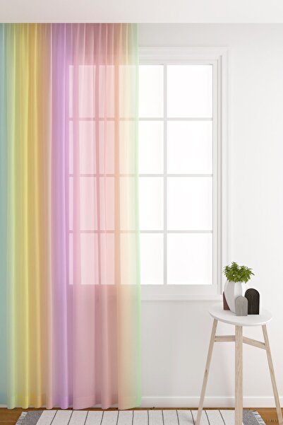 ZÜPER TEKSTİL Tül Perde Seyrek Pile (1X2) Bebek Odası Çocuk Odası Gökkuşağı R...