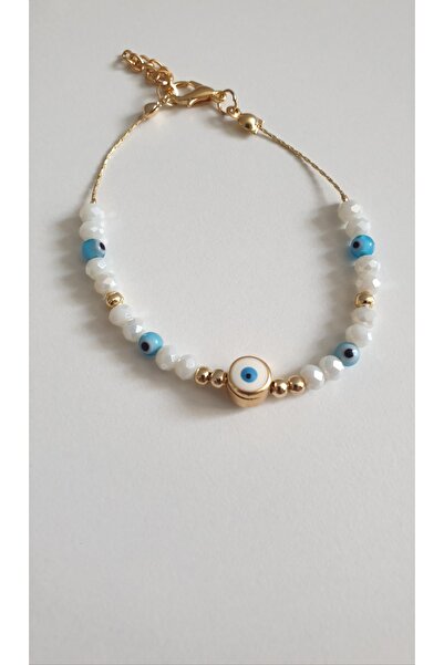 feriden 18 cm Women's Steel Coated & Beaded Bracelet - Evil Eye & Suspender Luck