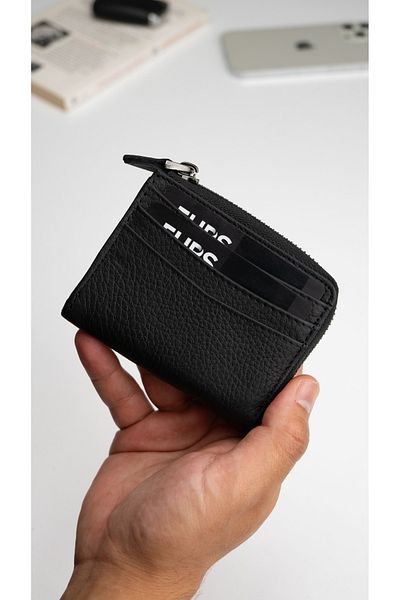 Niki Leather Πορτοφόλι με φερμουάρ Unisex από γνήσιο δέρμα Thiny Black