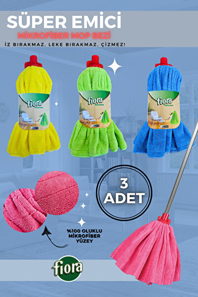 FİORA Süper Emici Mikrofiber Mop %100 Mikrofiber Dokuma Özel Kumaş Temizlik Bezi (3 Adet)(Her Sapa Uyumlu)