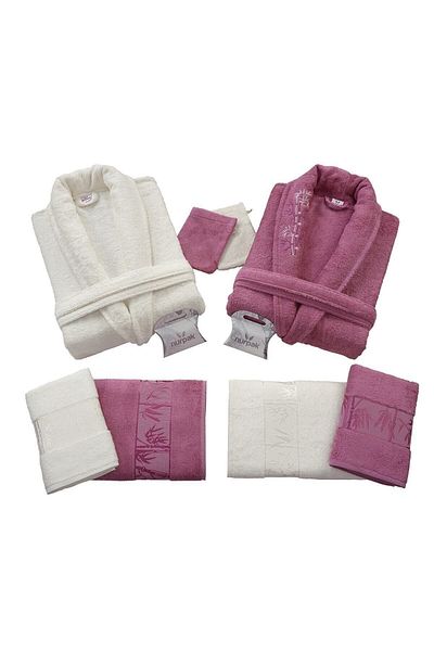 Nurpak Set halate de familie din bambus crem prune - 10 piese