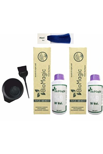 BIOMAGIC Organik Keratin+argan Yağlı Saç Boyası Mavi 60ml X2 Adet+oksidan 90ml+boyama Seti