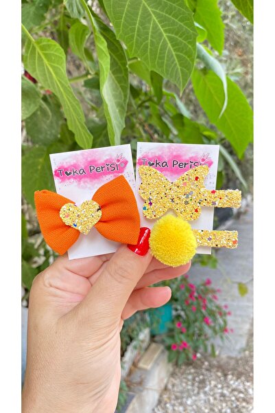 Toka Perisi Set de catarame cu cleme cu pompon portocaliu galben cu trei mode...