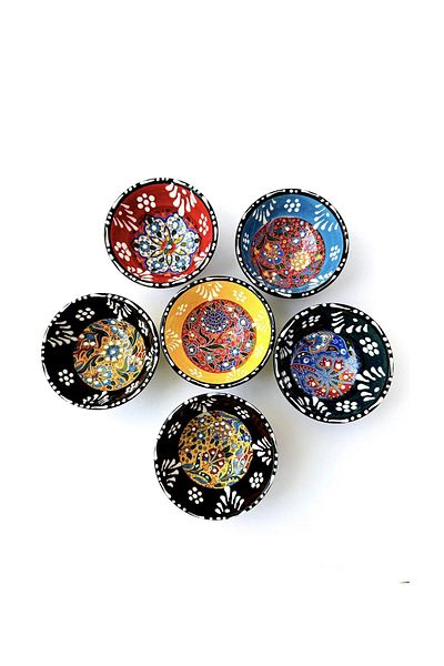 Ecesen Set of 6 Ceramic Embossed Patterned Tile Bowl - 100% Handmade, Colorful Presentation Snack Bowl