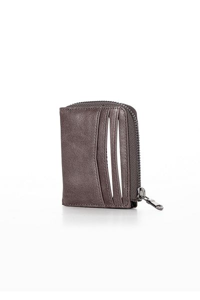 Niki Leather Γκρι Thiny Γνήσιο Δερμάτινο Πορτοφόλι Unisex Θήκη Κάρτας - Φερμουάρ