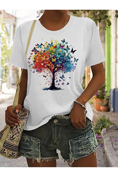 GALASHOP Butterfly Tree Pattern T-Shirt