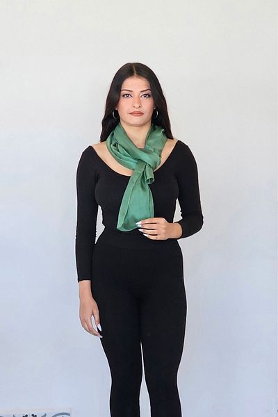 Bahtiyar İpek KHaki Green Silk Plain Scarf