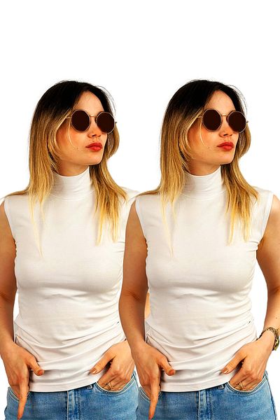 Betimoda Women's Zero Sleeve Half Turtleneck Body 2 Pieces