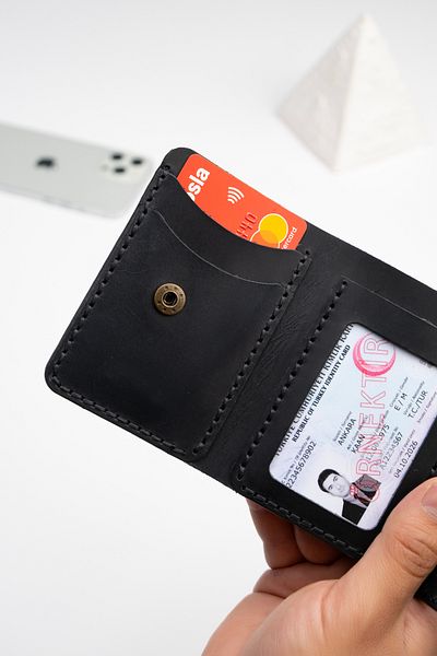Niki Leather Черен кожен портфейл Ramos, държач за карти