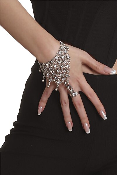 LABALABA Kadın Antik Gümüş Kaplama Beyaz Renk Taşlı Yüzüklü Şahmeran