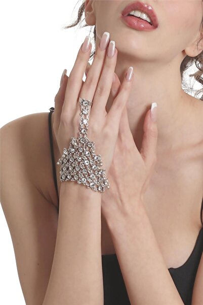 LABALABA Kadın Antik Gümüş Kaplama Beyaz Renk Taşlı Yüzüklü Şahmeran