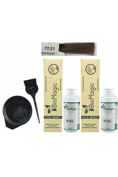 BIOMAGIC Organik Keratin+argan Yağlı Saç Boyası 77.21 /60ml X2 Adet+oksidan 90ml+boyama Seti