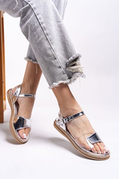 Riccon Sandale Olelthas pentru damă 0012105   Argintiu metalic