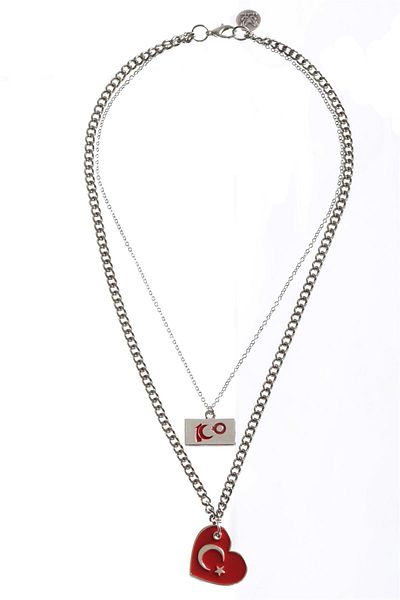 LABALABA 100th Anniversary of the Republic Charm Crescent and Star Turkish Flag Combination Women's Necklace
