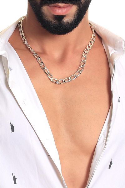 LABALABA Men's Lacquer Silver Color Plated Thick Chain Necklace