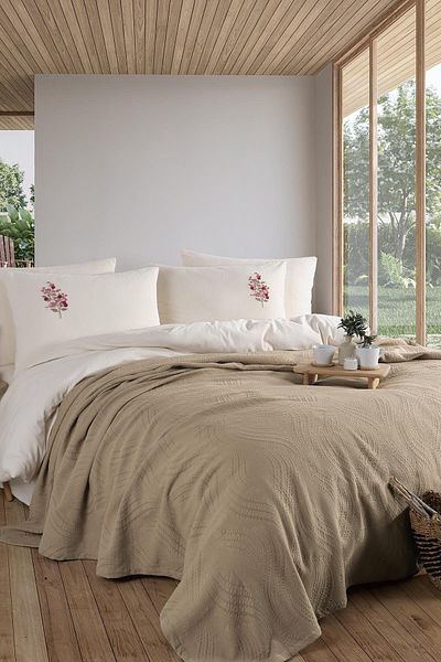 İyi Geceler İstanbul Σετ Παπλωματοθήκη Royal Crest Beige Διπλό - Σετ Πικέ 100% Βαμβάκι