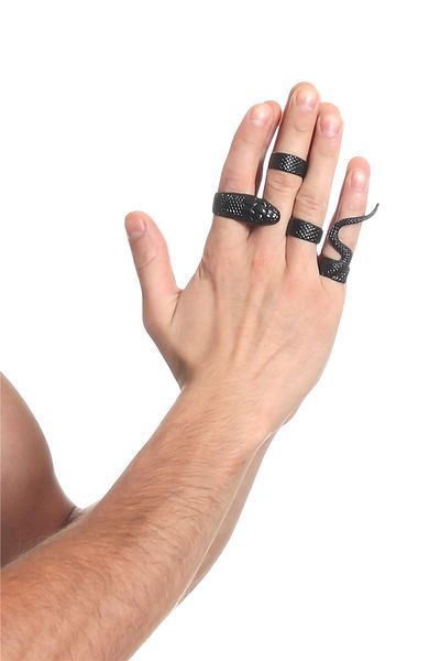 LABALABA Men's Black Oxide Plated Adjustable 4-Piece Snake Ring Set