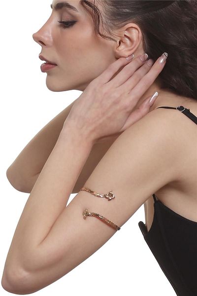LABALABA Women's Wrapped Model Twisted Flower Figured Adjustable Open Band Handmade Copper Upper Arm Accessory