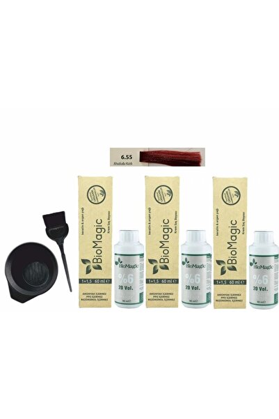 BIOMAGIC Organik Saç Boyası 66.55 Vişne Kızılı 60ml X3 Adet+oksidan 90ml+boyama Seti