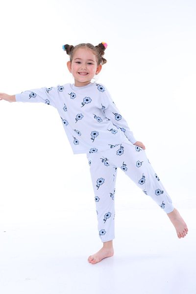 bunny hopp Set de pijamale cu mâneci lungi, 100% bumbac, cu imprimeu floral, pentru fete de 3-8 ani