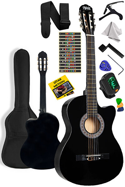 Midex Cg-395bk Siyah Klasik Gitar 4/4 Sap Ayarlı Kesik Kasa Full Set (ÇANTA ASKI TUNER METOD PENA)