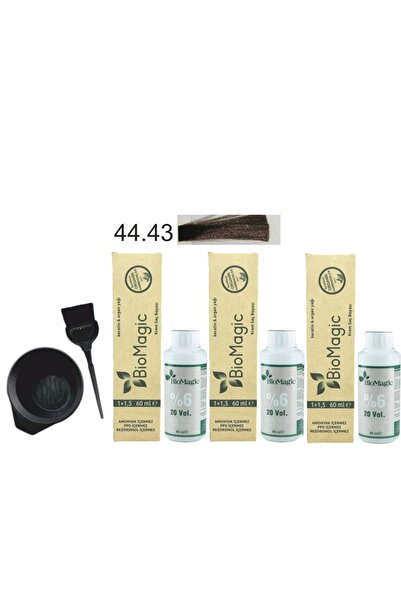 BIOMAGIC Organik Saç Boyası 44.43 Kestane 60ml X3 Adet+oksidan 90ml+boyama Seti
