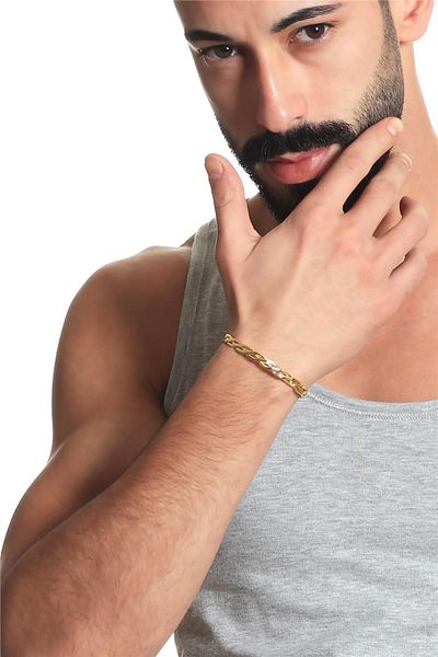 LABALABA Men's Gold Color Lacquer Plated Adjustable Open Band Braided Bracelet
