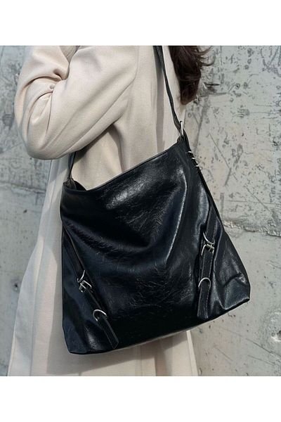 melecco Black Large Large Model - 100% Equivalent A Quality Women's Shoulder and Shoulder Bag School Document Business Casual