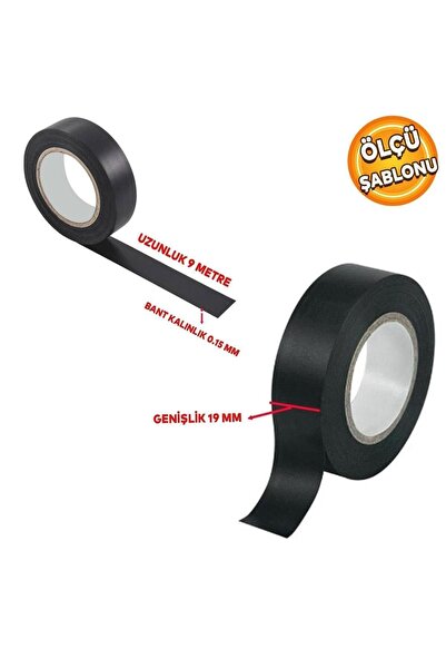 Badem10 İzole Elektrikçi Bandı Siyah Elektirik Bant Bandı Pvc Eni:19 Mm 9 Metre
