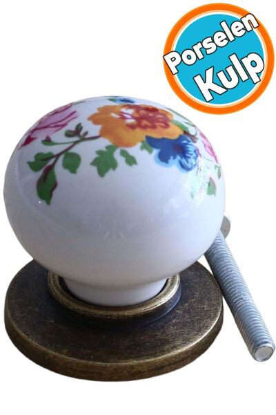 NZB Mobilya Kulp Çiçekli Porselen Düğme Mutfak Dolabı Çekmece Dolap Kulpları Kapak Kulpu Kulbu