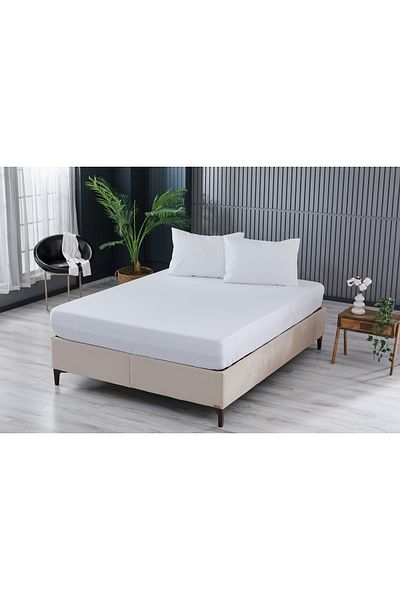 Doqu Home White Single King Size Bed Sheet - Colorful Fitted