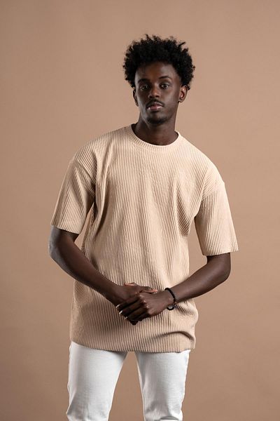AKÇAYLAR Τ-shirt Με Λαιμόκοψη Crew Fitilli Πάχους - Oversize Κοντομάνικο
