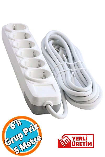NZB 6'lı Grup Priz Altı Gözlü Anahtarsız Topraklı 5 Metre Seyyar Ara Kablolu ...