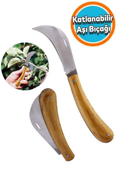 NZB Vaccine Knife Professional Steel Curved End Vineyard Tree Pruning Vaccine Knife 195 mm Ergonomic Wooden Handle Knife