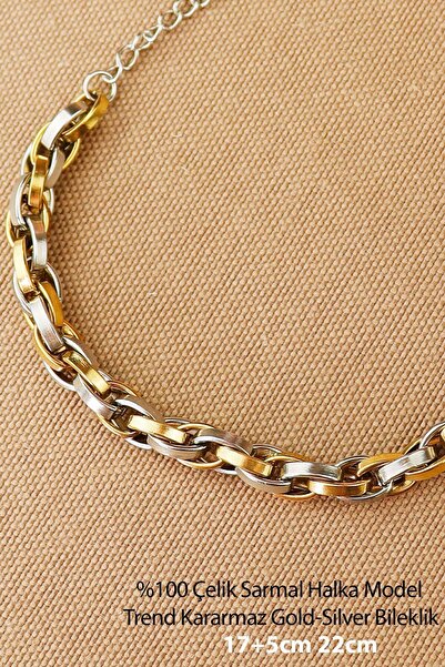 Keyifli Hayaller Çelik Bileklik - 316L Sarmal Halka Zincir Trend Kararmaz Solmaz Çelik Bileklik 17+5 cm