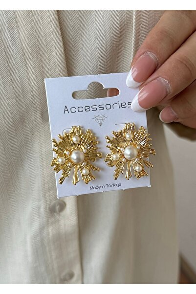 takıtarzım Gold  incili çiçek trend küpe