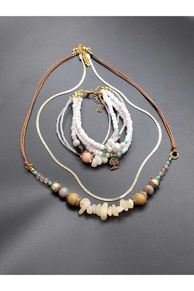 takitokaciniz Women's Set - Pearl Material Necklace and Bracelet