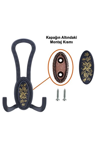 NZB Mobilya Portmanto Vestiyer Duvar Banyo Askısı Metal Dolap Elbise Askılığı Mat Siyah Desenli