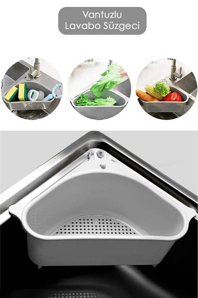 Tiesa Home White Plastic Triangle Suction Cup Sink - Sink Strainer Garbage